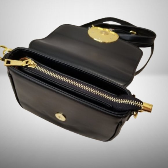 NWT! LOPPOP Black Faux Leather Purse Shoulder Bag w/Two Detachable Straps - Picture 7 of 11